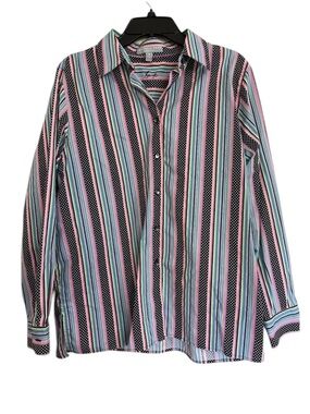 Foxcroft Striped and Polka Dotted Wrinkle Free Button Front Cotton Shirt Size 12